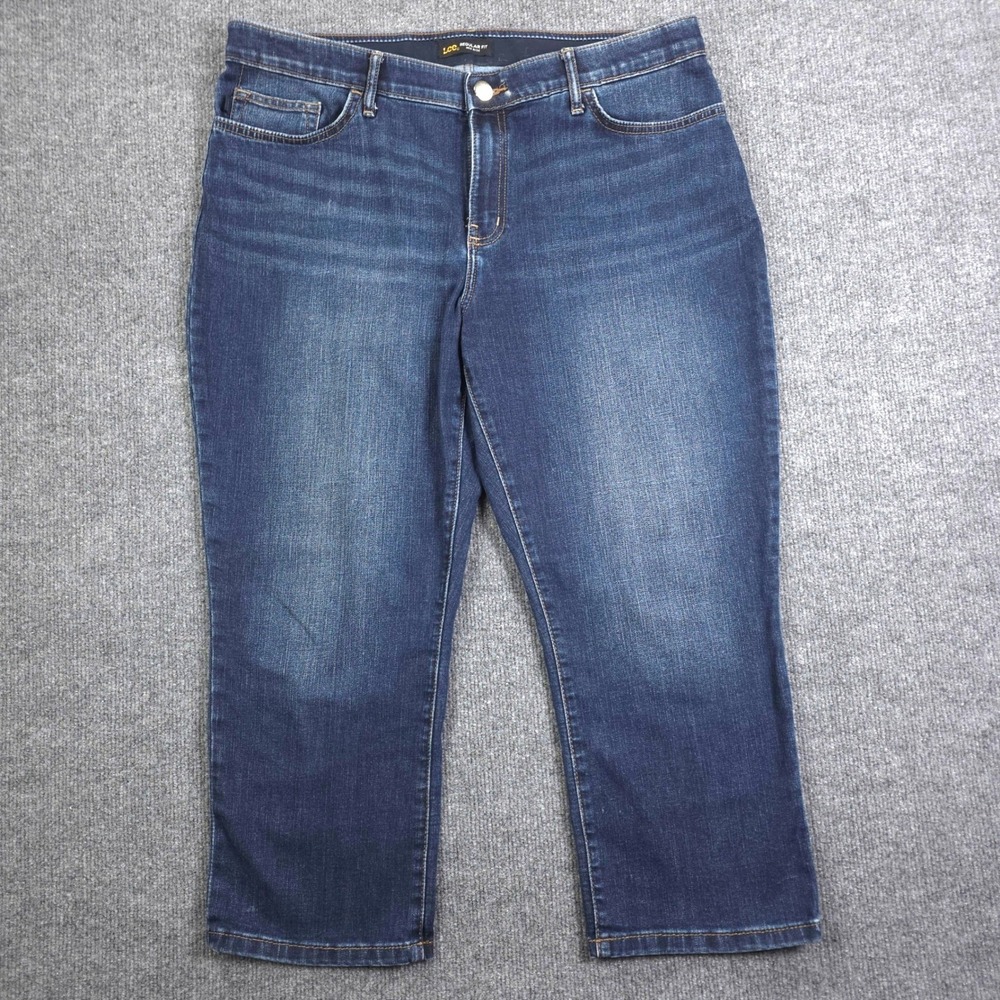 Lee Regular Fit Jeans Womens 16 Blue Mid Rise Dark Wash Stretch Denim